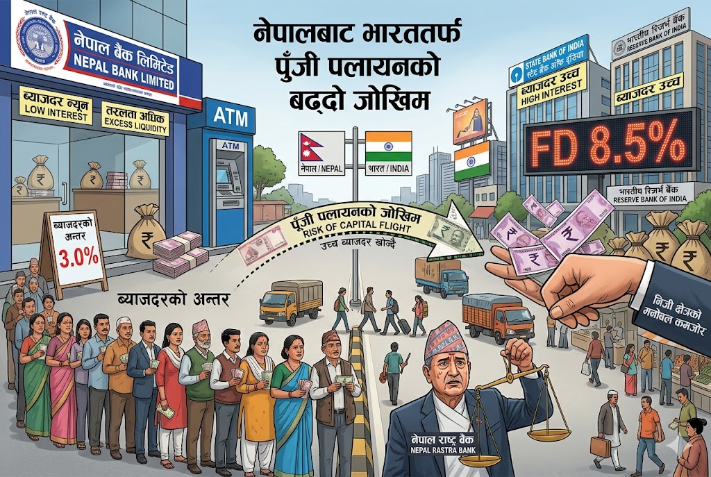 खुला सीमानाका कारण भारतमा एफडी व्याज उच्च हुँदा नेपालबाट ‘क्यापिटल फ्लाइट’को जोखिम बढ्दो